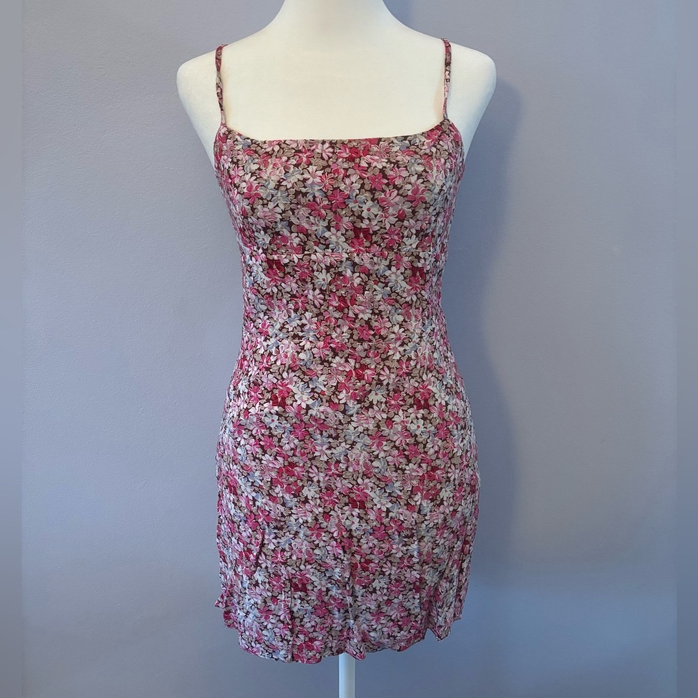 Aritzia Sunday Best Mini Pink Floral Spaghetti Strap Dress